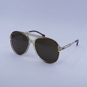 Gucci GG1104S 002 Sunglasses Transparent Brown/Gold Aviator Frame, Brown Lenses